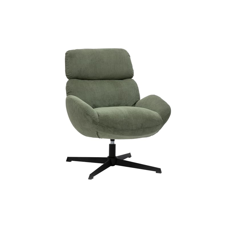 Miliboo - Fauteuil pivotant en tissu velours côtelé vert kaki et métal noir klem