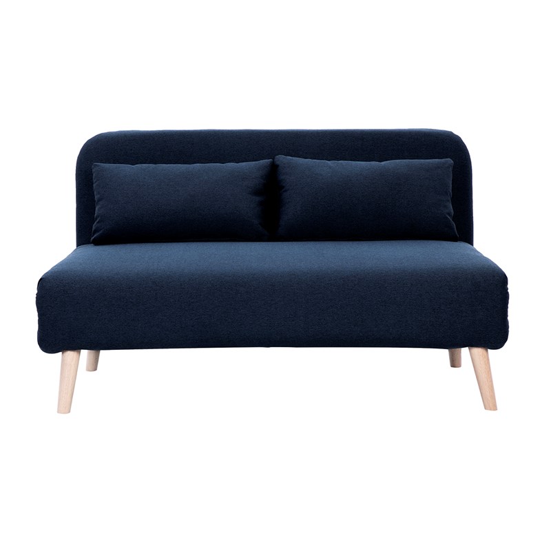 Miliboo - Chauffeuse 2 places convertible en tissu bleu foncé et bois clair amiko