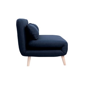 Chauffeuse 2 places convertible en tissu bleu foncé et bois clair amiko