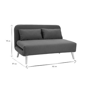 Chauffeuse 2 places convertible en tissu bleu foncé et bois clair amiko