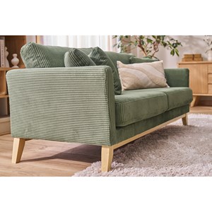 Canapé déhoussable 3 places en tissu velours côtelé vert kaki et bois clair oslo