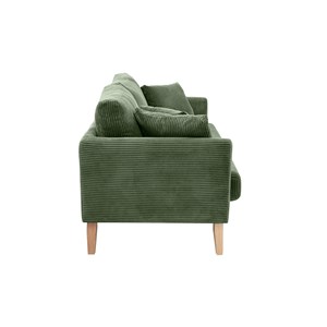 Canapé déhoussable 3 places en tissu velours côtelé vert kaki et bois clair oslo