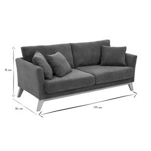 Canapé déhoussable 3 places en tissu velours côtelé vert kaki et bois clair oslo