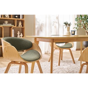 Chaise en tissu vert kaki et bois clair bent