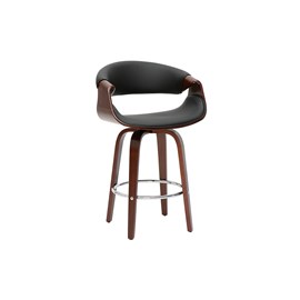 Tabouret de bar noir et bois foncé 65 cm pivotant 360° aramis