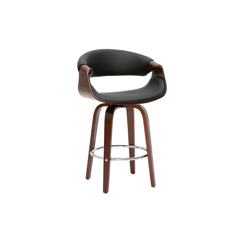 Tabouret de bar noir et bois foncé 65 cm pivotant 360° aramis
