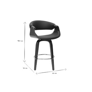 Tabouret de bar noir et bois foncé 65 cm pivotant 360° aramis