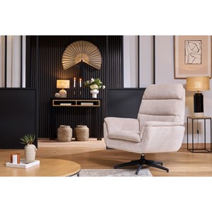 Fauteuil pivotant en tissu chenille gris et métal noir jonah