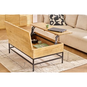 Table basse relevable bois manguier massif teinté et métal noir l110 cm ypster