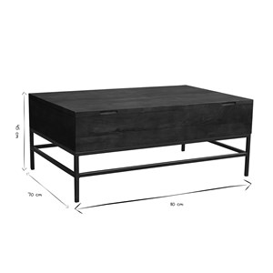 Table basse relevable bois manguier massif teinté et métal noir l110 cm ypster