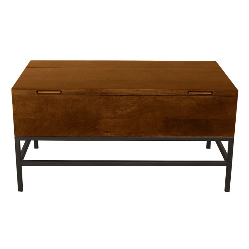 Table basse relevable bois manguier massif teinté et métal noir l90 cm ypster