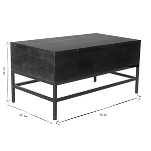 Table basse relevable bois manguier massif teinté et métal noir l90 cm ypster