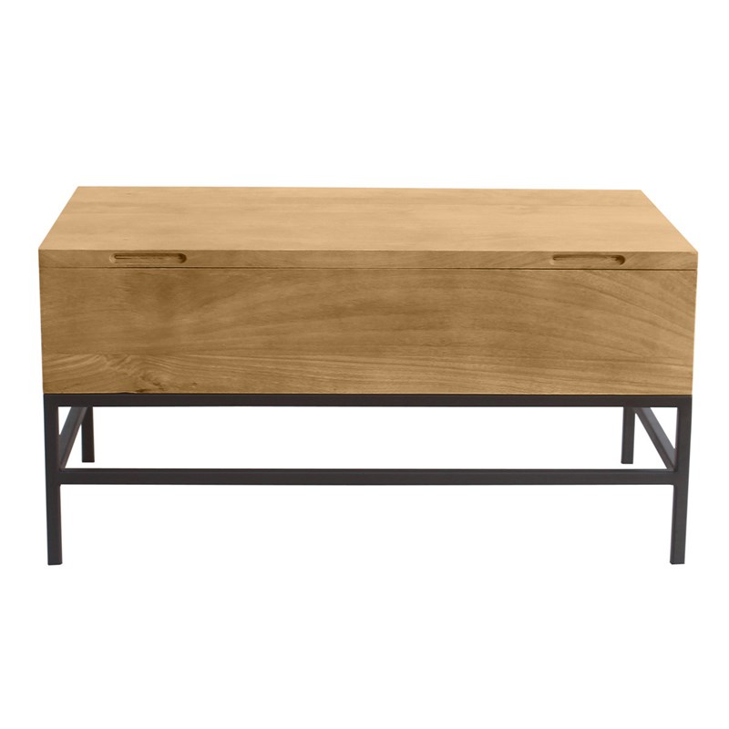 Table basse relevable bois manguier massif et métal noir l90 cm ypster