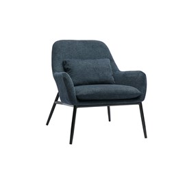 Fauteuil en tissu effet velours texturé bleu foncé et métal noir maxine