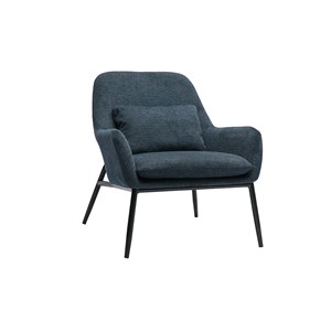 Fauteuil en tissu effet velours texturé bleu foncé et métal noir maxine