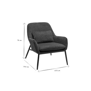 Fauteuil en tissu effet velours texturé bleu foncé et métal noir maxine