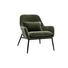 Fauteuil en tissu effet velours vert kaki et métal noir maxine
