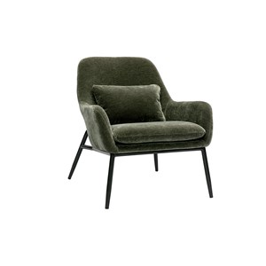 Fauteuil en tissu effet velours vert kaki et métal noir maxine