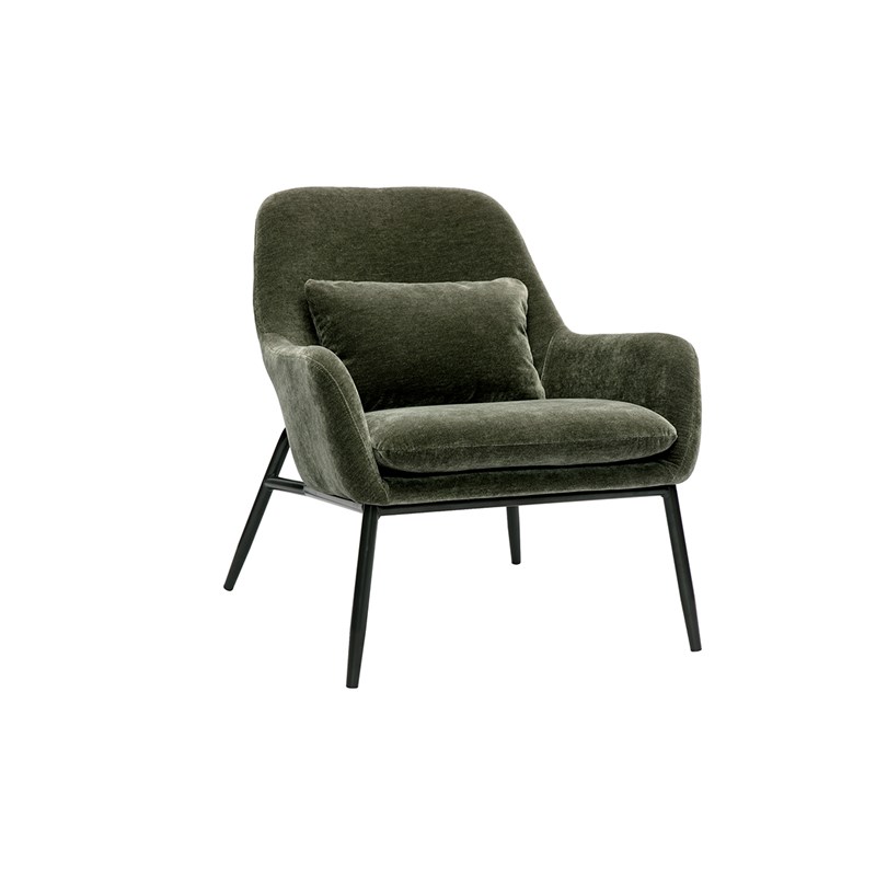 Fauteuil en tissu effet velours vert kaki et métal noir maxine