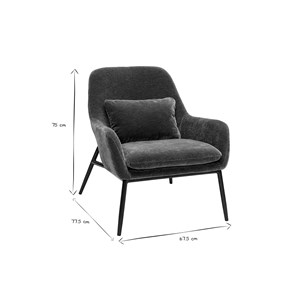 Fauteuil en tissu effet velours vert kaki et métal noir maxine