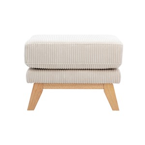 Pouf repose-pieds déhoussable en tissu velours côtelé beige et bois clair oslo