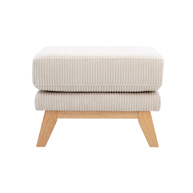 Pouf repose-pieds déhoussable en tissu velours côtelé beige et bois clair oslo