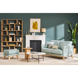 Pouf repose-pieds déhoussable en tissu velours côtelé beige et bois clair oslo