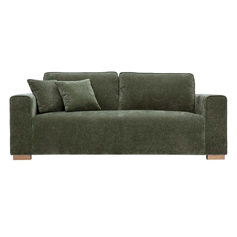 Canapé 3 places en tissu effet velours vert kaki pepper