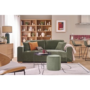 Pouf rond en velours côtelé vert kaki d40 cm paul