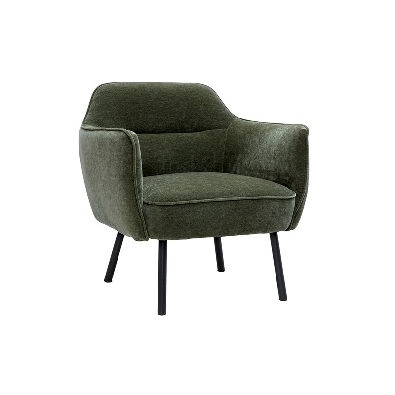 Fauteuil en tissu effet velours vert kaki et métal noir laurens