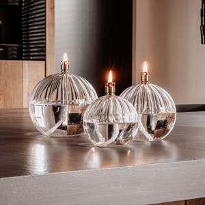 Lampe à huile boule striée taille m -