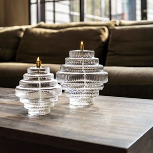 Lampe à huile twin en verre strié