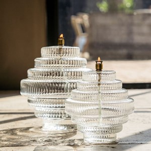 Lampe à huile twin en verre strié