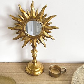 Miroir sur pieds soleil doré opjet
