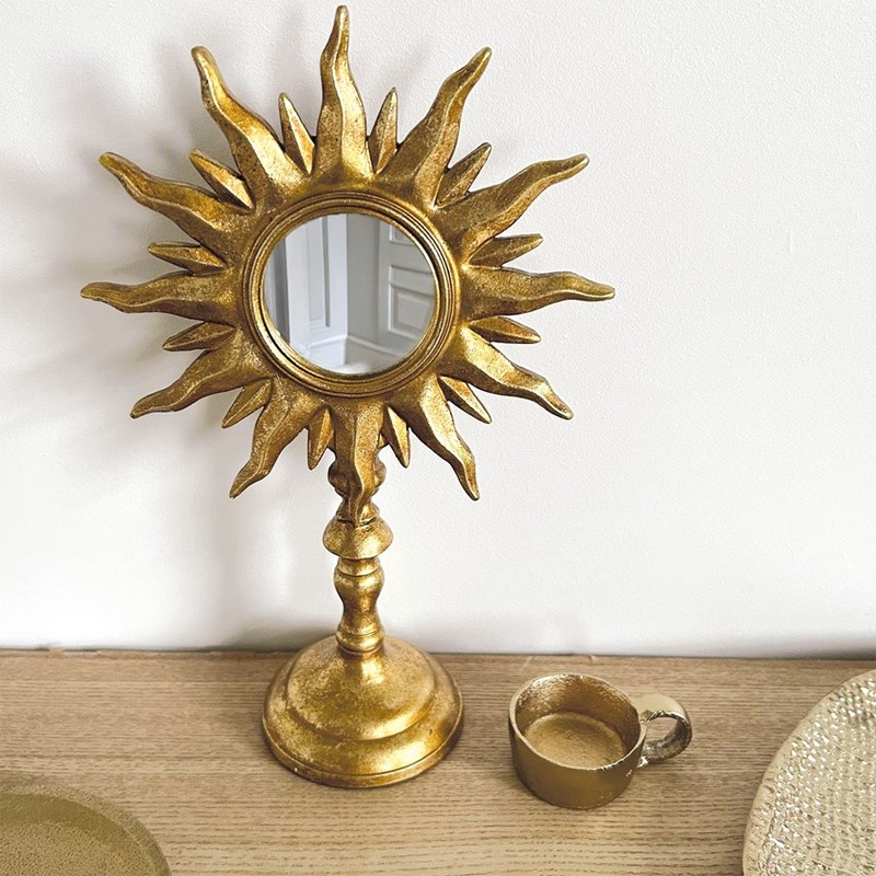 Miroir sur pieds soleil doré opjet