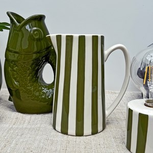 Pichet, carafe ou vase à rayures kaki