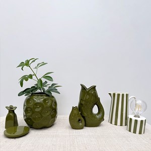 Pichet, carafe ou vase à rayures kaki