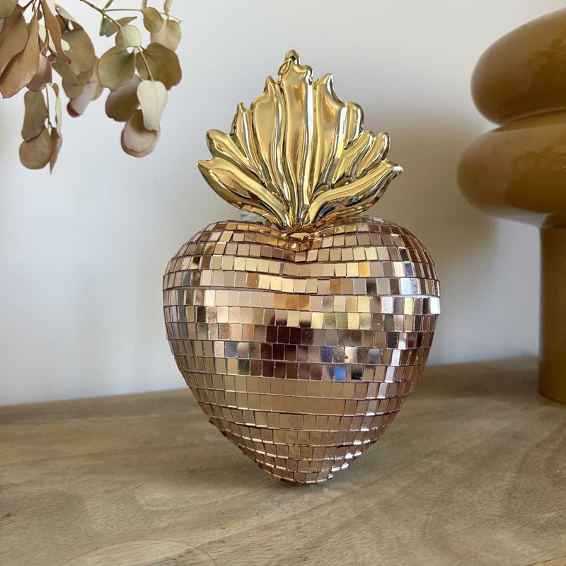 Déco à accrocher cœur disco ex-voto rose