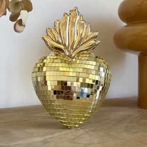 Déco à accrocher cœur disco ex-voto doré