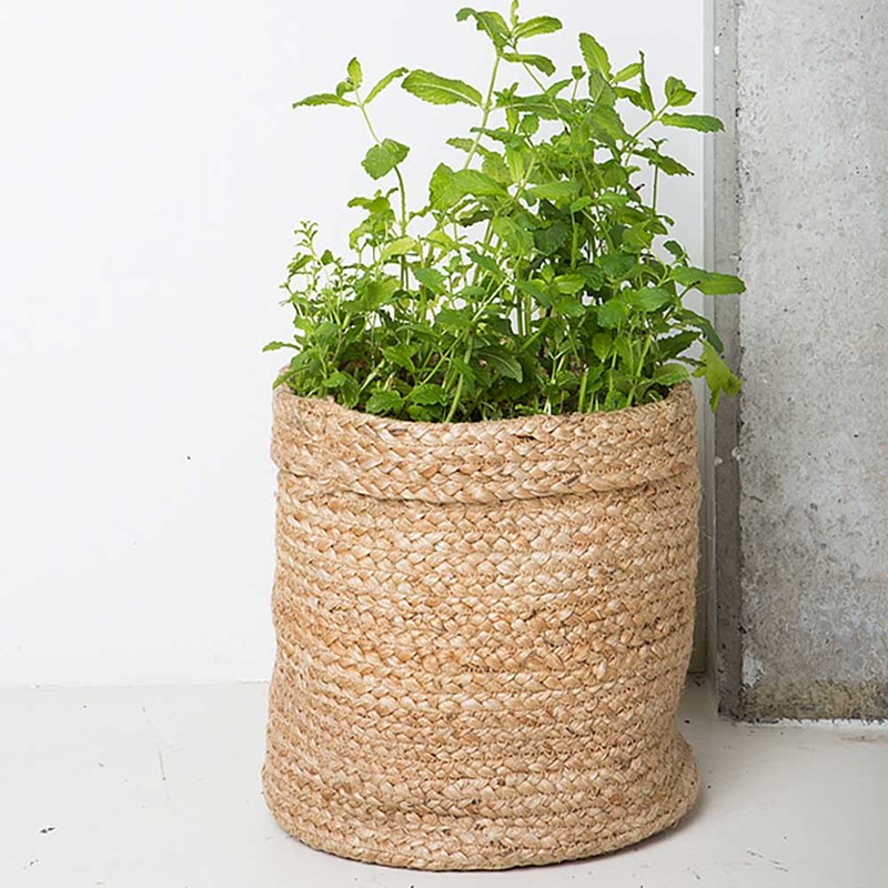 Panier ou cache pot bohème coloris naturel 100% jute d. 26cm