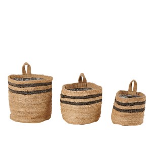 Panier ou cache pot en jute et coton à suspendre naturel et noir 3 tailles