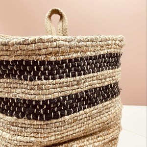 Panier ou cache pot en jute et coton à suspendre naturel et noir 3 tailles