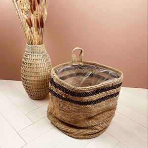 Panier ou cache pot en jute et coton à suspendre naturel et noir 3 tailles
