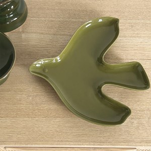 Coupelle ou vide poche oiseau kaki en grès faïence