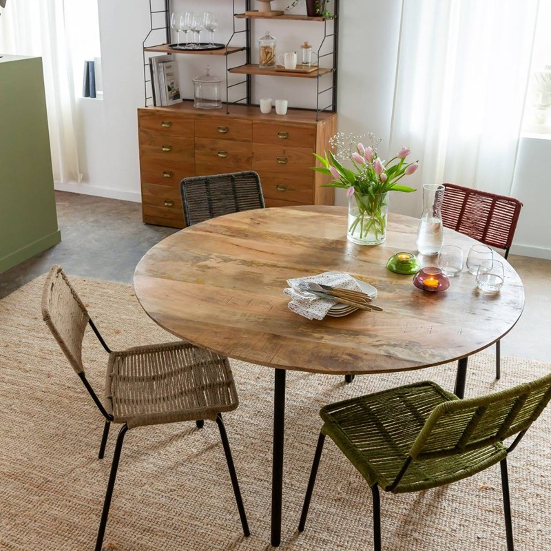 Made In Meubles - Table à manger ronde en bois de manguier