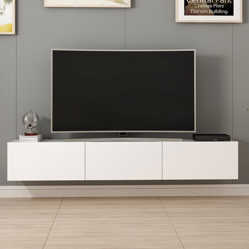Pary meuble tv suspendu avec placards blanc 180cm