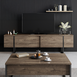 Fropa meuble tv avec placards aspect bois de noyer et détails noirs 180cm