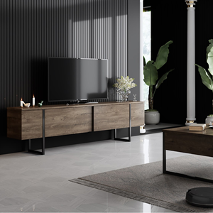 Fropa meuble tv avec placards aspect bois de noyer et détails noirs 180cm