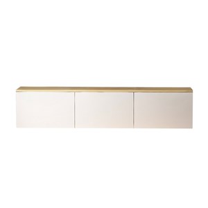 Lumi meuble tv led suspendu avec placards blanc et plateau bois 160cm