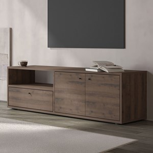 Oaki meuble tv avec placards et niche aspect bois de noyer 136cm